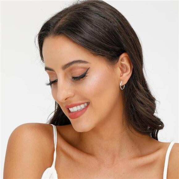 New 3 Pairs 925 Sterling Silver Hoop Earrings | Small White Gold Plated Hoop - Picture 5 of 7